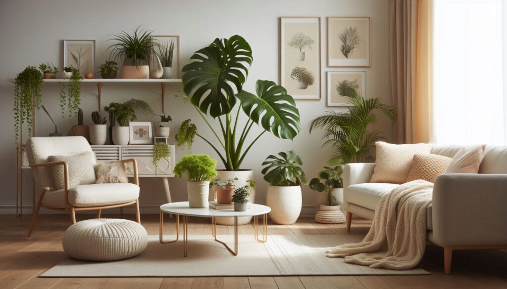 zimmerpflanzen wohnzimmer beige